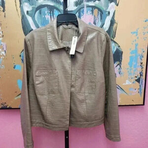 Chico's Black Label Taupe Mockneck Croc Jkt